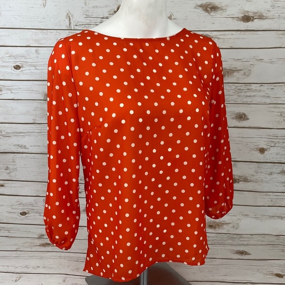 New York & Company Orange Polkadot Bow Back Top - Picture 8 of 11